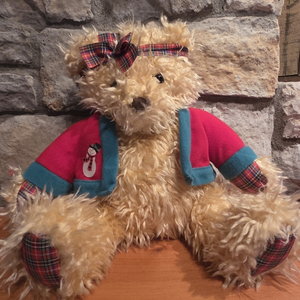 Hallmark Christmas Bear Merrily 10" Plush Holiday Stuffed Animal Plaid Headband